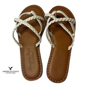 American Eagle Outfitters 7 White Woven Braided Sandals Thong Flats